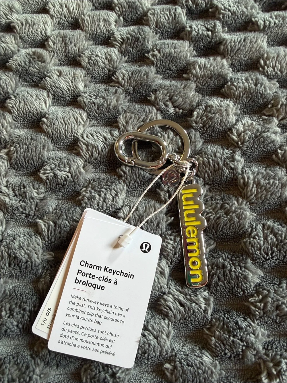 lululemon athletica Yellow Logo Charm Keychain with Silver Hardware